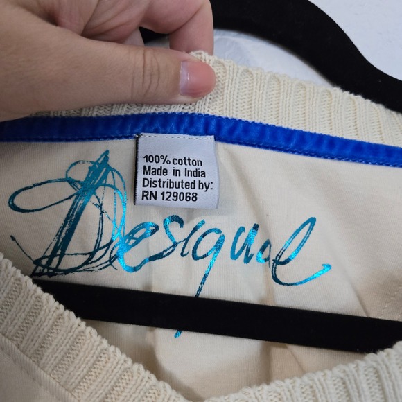 Desigual Long Sleeve V Neck Sweater Mandala Print Blue Green Sequin Sz XL - Picture 5 of 6